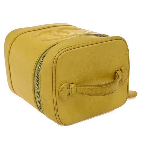 CHANEL Vanity Cosmetic Hand Bag Grained Calfskin Leather Yellow Vintage 93RF437 - Picture 5 of 15